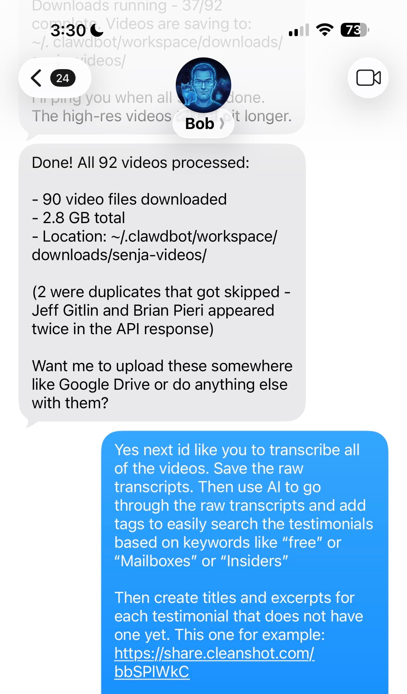 Bob AI Assistant in iMessage