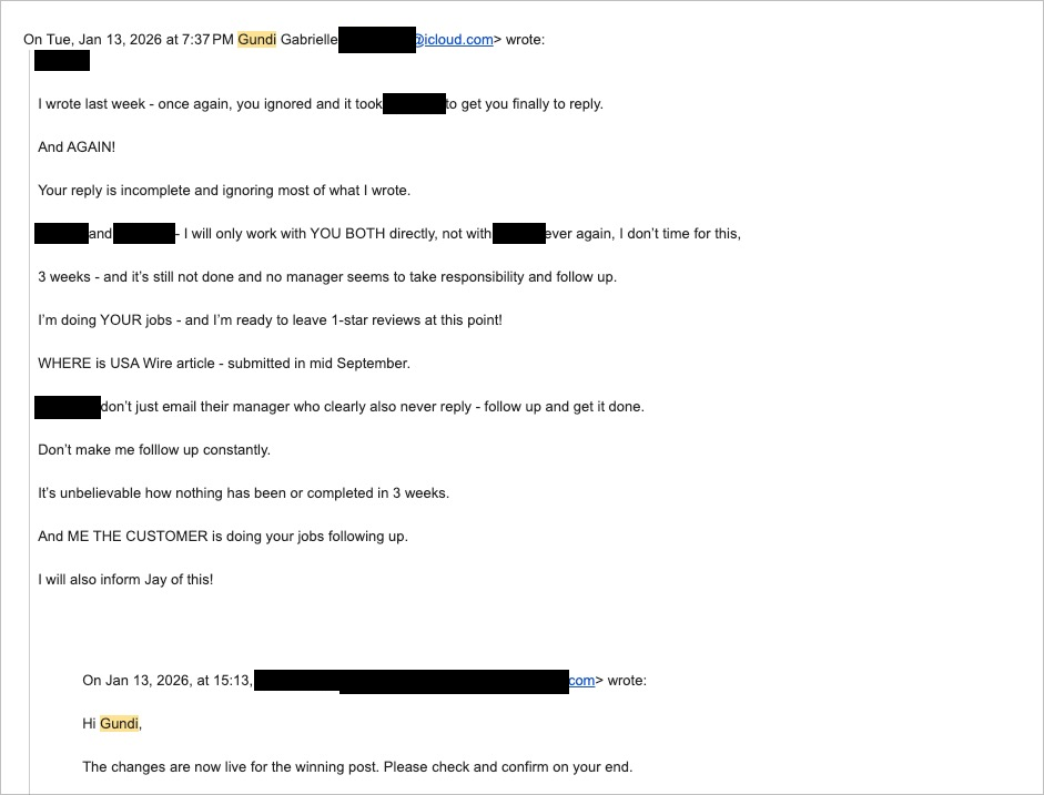 Gundi berating another vendor's rep — names redacted