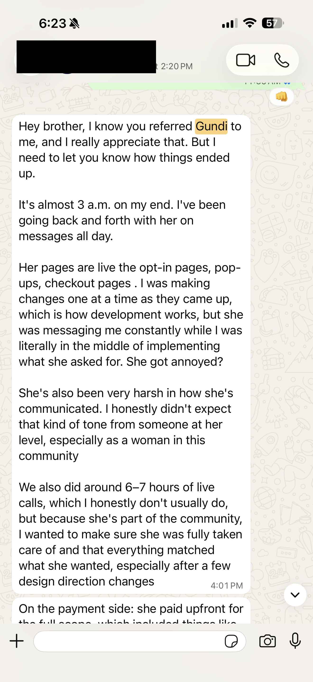 The web designer to Jay: 6-7 hours of live calls, real-time changes, a partial refund