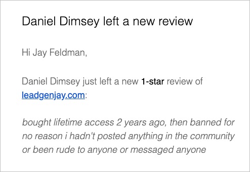 Daniel Dimsey's 1-star review notification