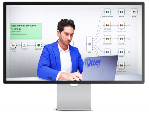 Laptop showing n8n automation workflow
