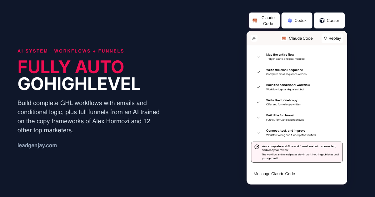 Fully Auto GoHighLevel — AI System for Claude Code | Lead Gen Jay